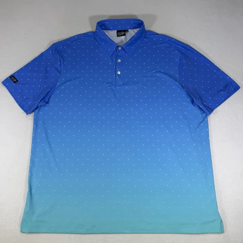 Sunday Swagger Men's Polo Golf Shirt Gradient Blue Green Palm Tree‎ 3XL Stretch
